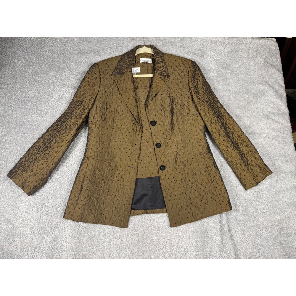 Conrad C Blazer Set Womens 10 Bronze Metallic Crinkle Polka Dot Good Vintage 2pc